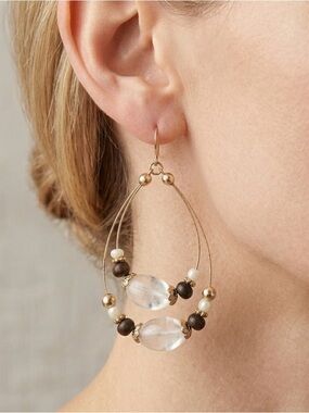 Gold Double Hoop Beaded Earrings Boho Chic Artisan